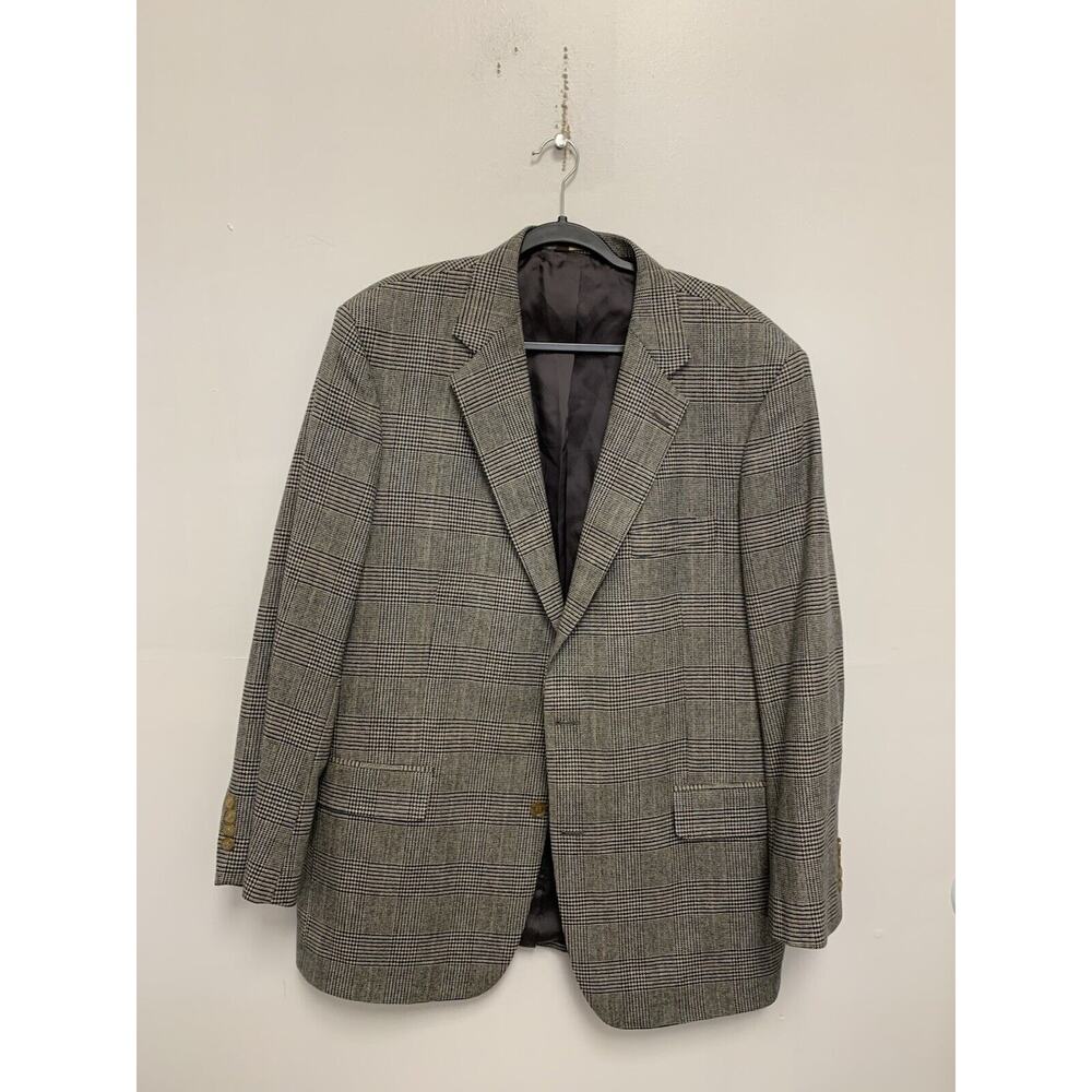 Southwick Epaulet Suit Jacket Men 46 Reg Black White Wool Silk USA